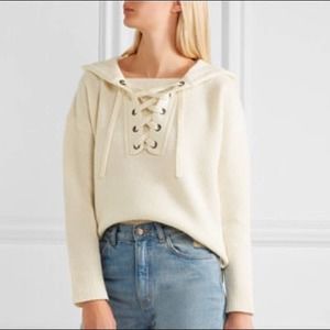 Madewell Jameson Wool Hooded Lace Up Sweater Cream M